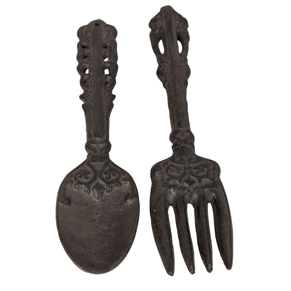 Vintage Cast Iron Shabby Chic Fork and Spoon Rustic Wall Hang Decor